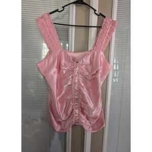 NEW! Marianne Womens Pink Satin Corset Cropped Sexy Blouse Top Size XL